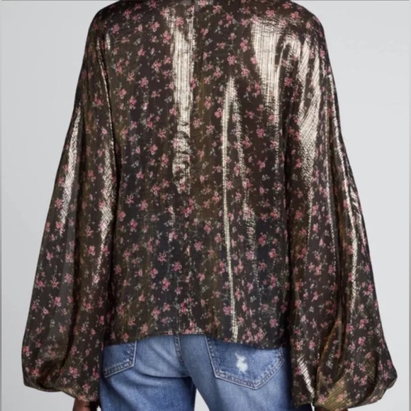 Love Shack Fancy Metallic 'Adeline' Gold Lamé Midnight Vine Balloon Sleeve XS - Picture 4 of 13